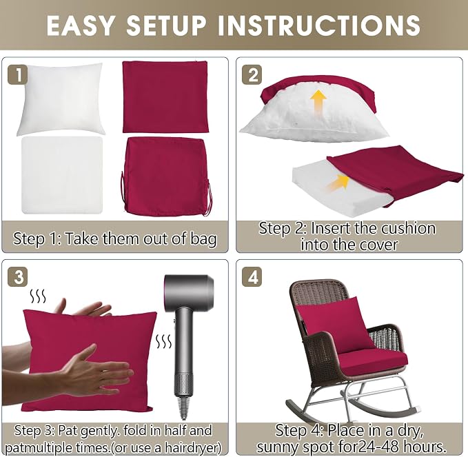 Outdoor Seat Cushion Set 19 x 19 In, Water-Resistant & Fade-Resistan, Patio - Image 7