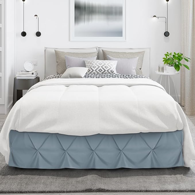Nestl Stone Blue Bed Skirt Twin Size, Pinch Pleat Twin Bed Skirt, Hotel Quality - Image 2