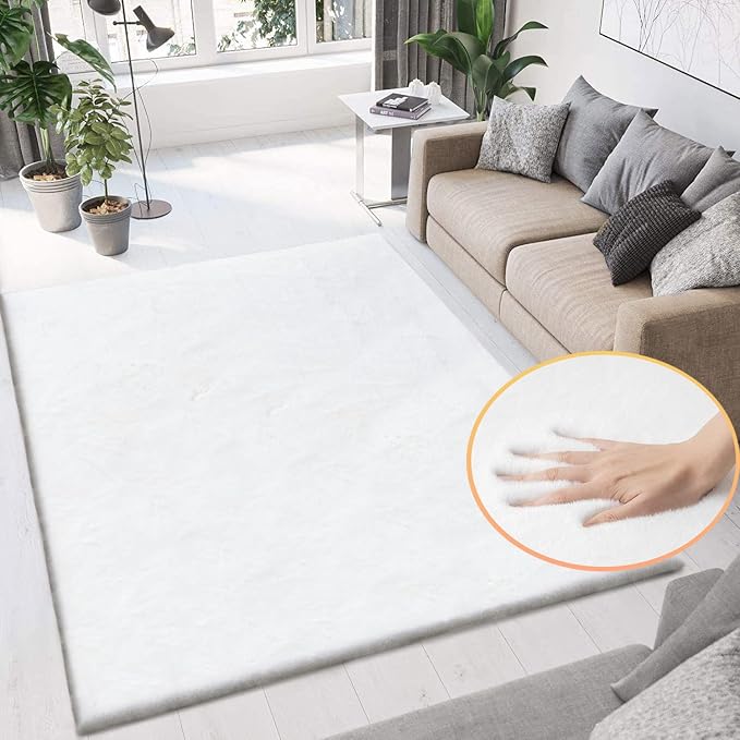 White Faux Fur Rug 5x8 Rugs for Living Room Shag Washable Area Rug Fuzzy Rugs - Image 3