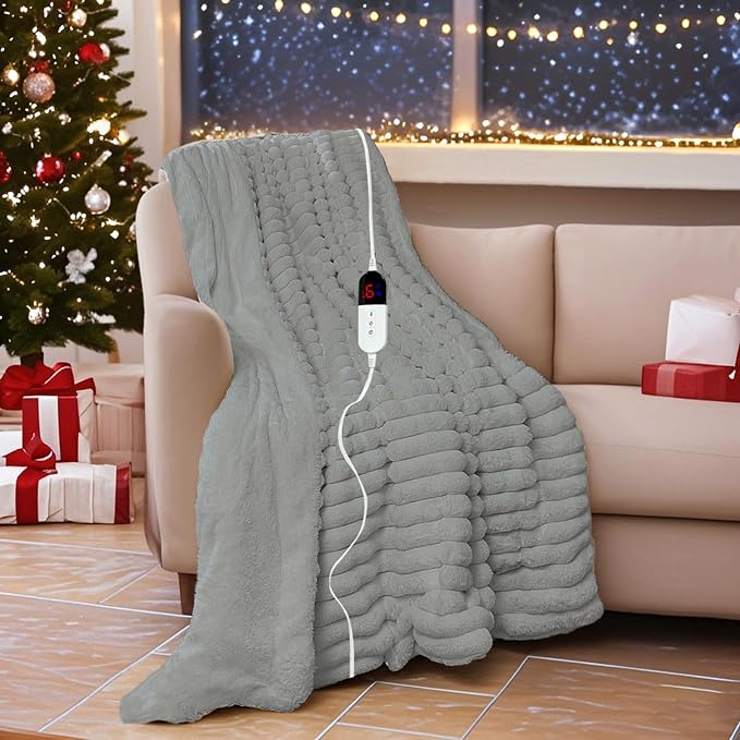 Heated Electric Blanket Throw: 6-Level Fast Heating, 4-Hour Auto-Off, Soft&Warm by AEPINBH