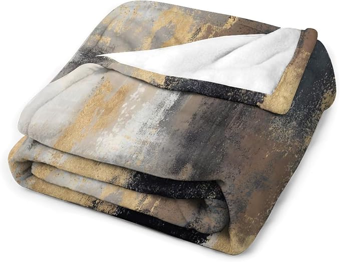 Fashion Gradient Blanket, Modern Abstract Baroque Glod Grey Painting Strokes - Image 4
