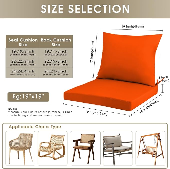 Outdoor Seat Cushion Set 22 x 22 In, Water-Resistant & Fade-Resistan, Patio - Image 3