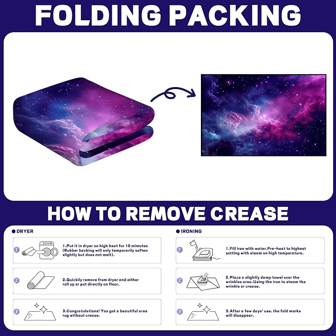 6' x 9' Purple Galaxy Rug Space Rugs Colorful Throw Rug Non-Slip Sun and Cloud - Image 3