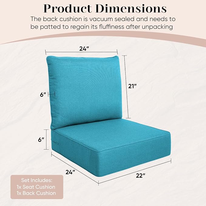 Luxury Outdoor Seat Cushion Set-22 x 24 x 6 Inch Outdoor Chair Cushions - Image 2