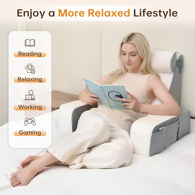 Vekkia 21" Reading Pillow for Sitting in Bed – 60° Ergonomic Wedge Back Pillow - Image 7