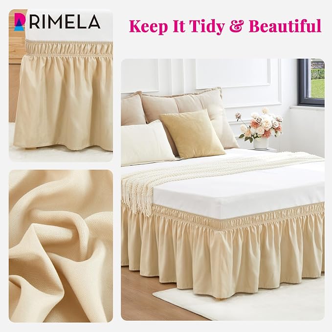 RIMELA Oatmeal Bed Skirt King Size 15 Inch Drop, Elastic Bed Skirting - Image 8