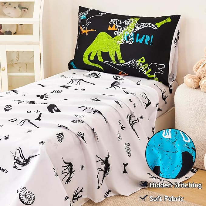 PERFEMET 4-Piece Boys Toddler Bedding Sets Cartoon Dinosaur Comforter Set - Image 4