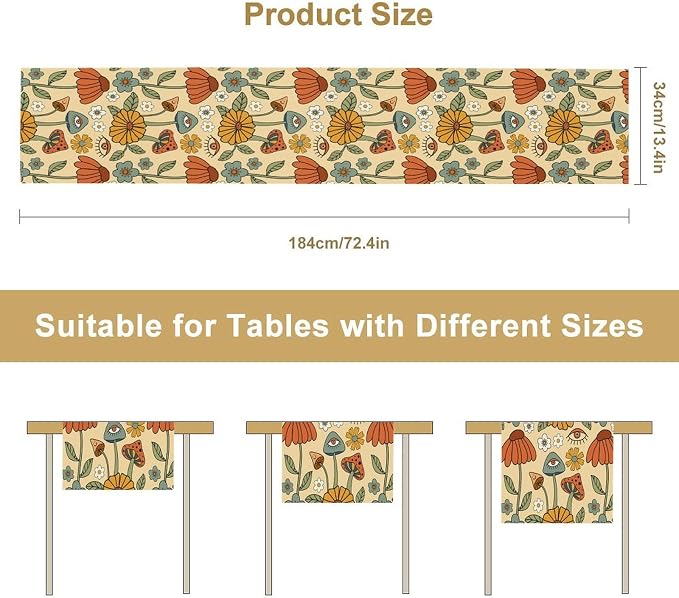 Wes70's Boho Mushroom Table Runner, Retro Kitchen Groovy Hippie Funky Table - Image 2