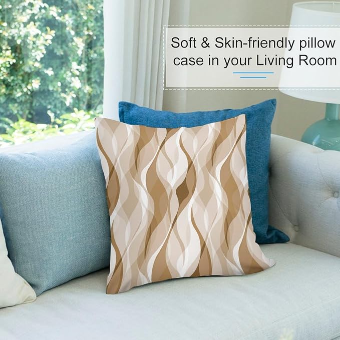 Cream Throw Pillow Covers Modern Abstract Cream and Grey Striped Decorations - Image 5