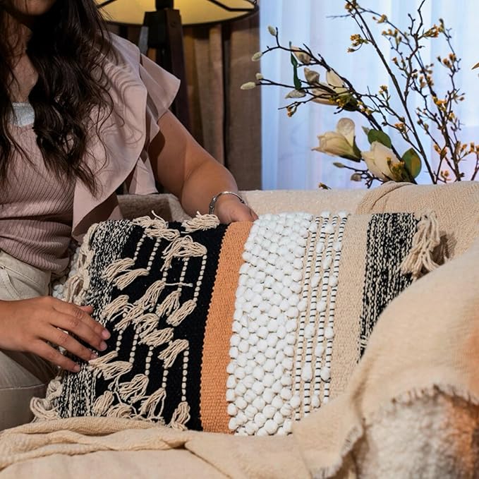 Decorative Boho-Chic Premium Pillow Cover 12x20 Handwoven Tufted Cotton Lumbar - Image 7