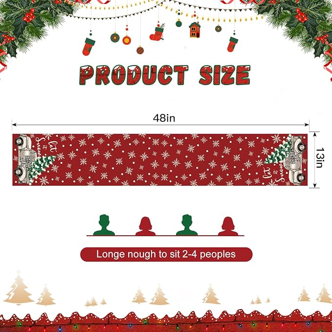 OTOSTAR Truck Christmas Tree Let It Snow Christmas Table Runner, Xmas Seasonal - Image 6