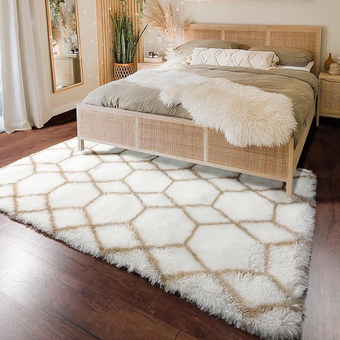 ONASAR Area Rugs for Bedroom Living Room, Washable 4x6 Fluffy White and Beige - Image 5