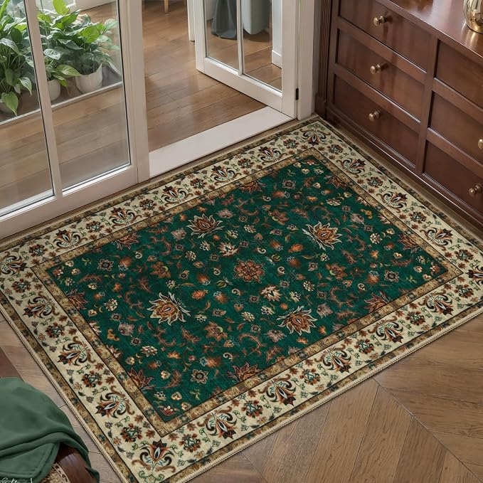 Tangsoo 2x3 Washable Rugs for Entryway, Small Area Vintage Floral Rug Non-Slip - Image 3