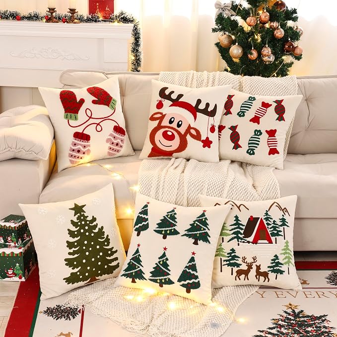 LUOYEHK Christmas Pillow Covers 18x18 Set of 2 Cute Reindeer Decorative Beige - Image 6