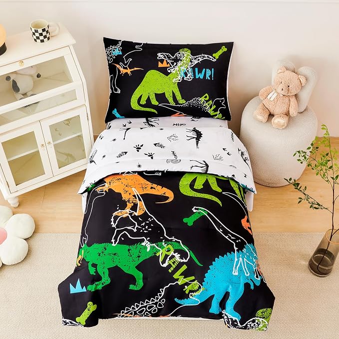 PERFEMET Twin Kids Bedding Sets 4-Piece Cartoon Dinosaur Boys Comforter - Image 3