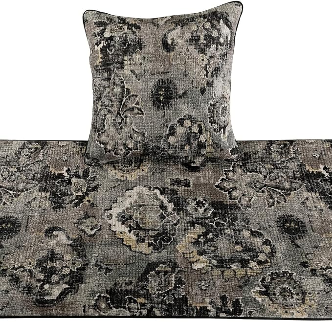 The HomeCentric Decorative Black & Grey Full 68 x 18 inch Bed Runner - Image 2
