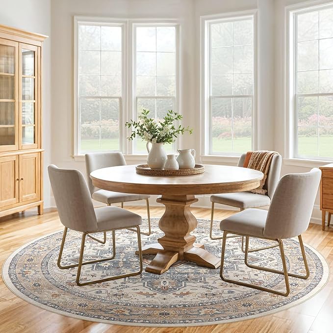 Round Rug Living Room Rugs: 7x7 Washable Boho Neutral Large Circle Soft Indoor - Image 5