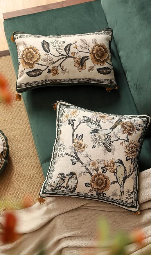 ISAENNE Design Linen Chinoiserie Rectangle Throw Pillow Covers 12"x20" Pack of 2 - Image 7