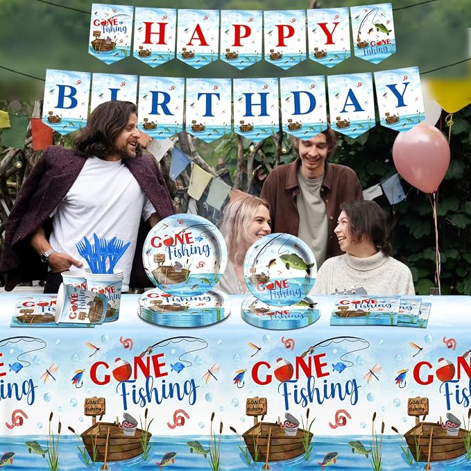 142 Pcs Gone Fishing Tableware, Fishing Birthday Party Decoration Little - Image 5