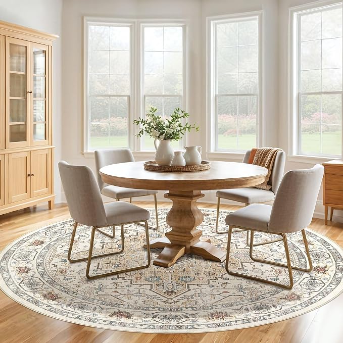 Round Rug Living Room Rugs: 8Ft Washable Boho Neutral Large Circle Soft Indoor - Image 6
