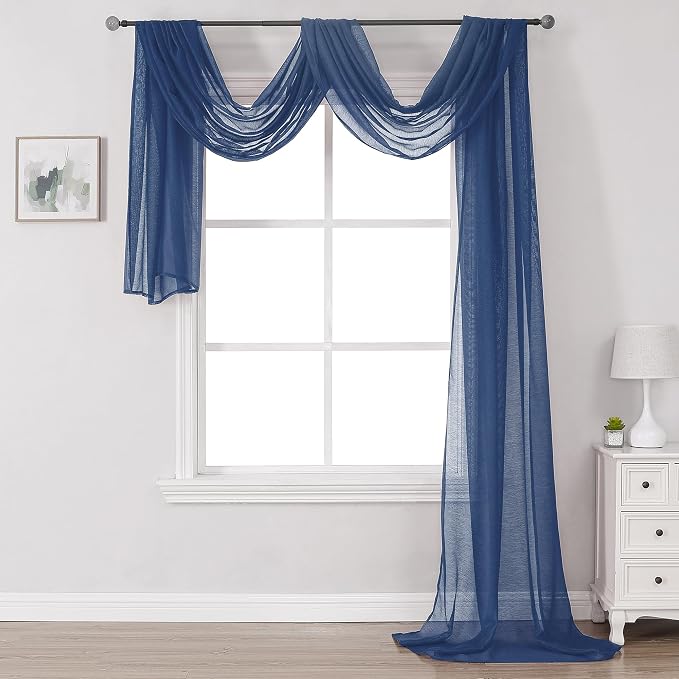 DONREN Semi Sheer Panel Curtains Scarf-Home Decor Window Sheer Valance Voile by DONREN
