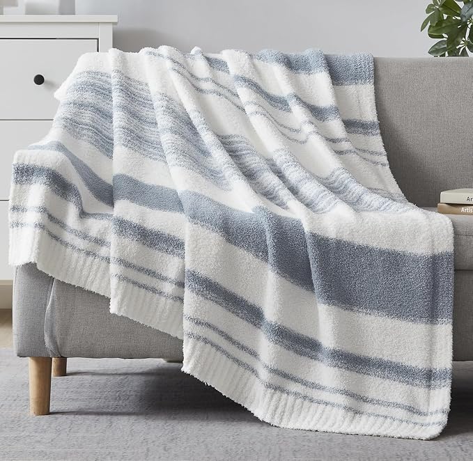 WRENGONGE Grey Blue Throw Blanket, 50x70 Soft Cozy Striped Throw Blankets by WRENSONGE