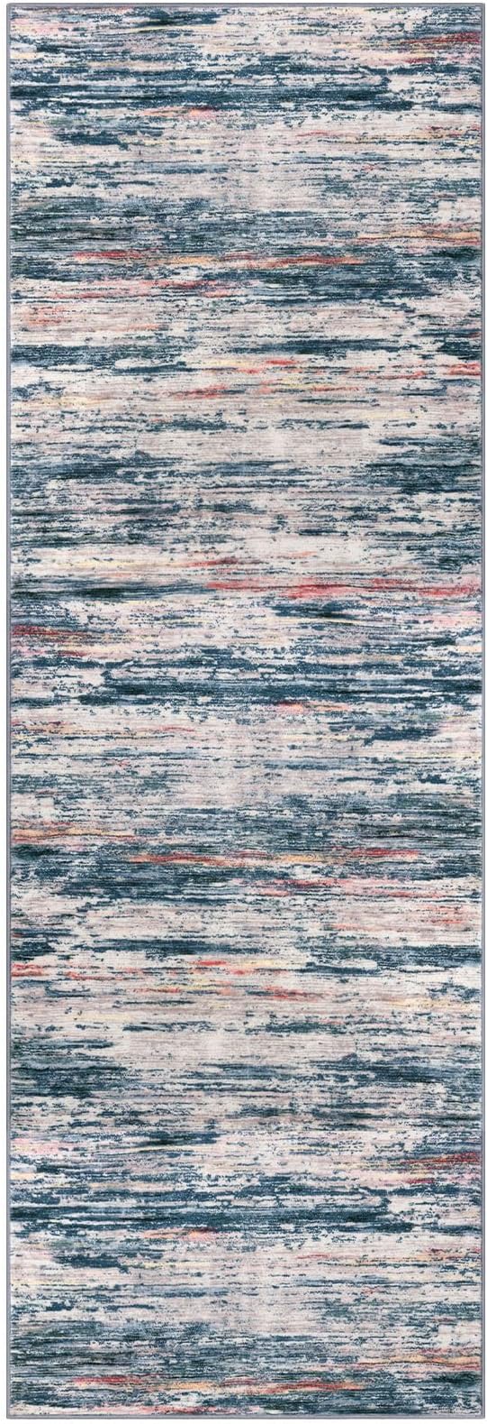 2x8 Modern Abstract Runner Rug for Hallways, Teal Blue Peach Gray Multi Super - Image 8