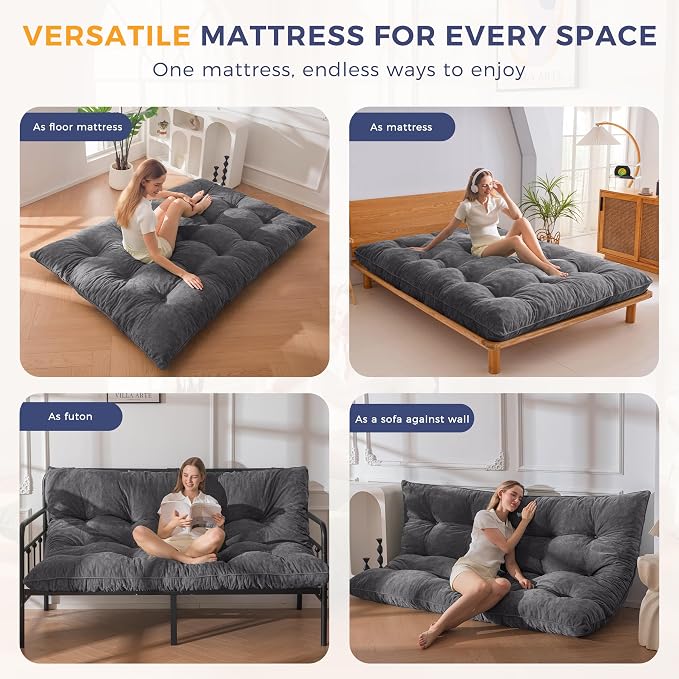 MAXYOYO Japanese Floor Mattress Queen Size, Thick Chenille Tatami Mat Sleeping - Image 4