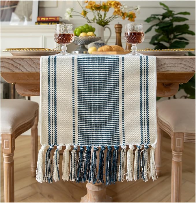 Caflife Boho Table Runner Blue and White by Caflife