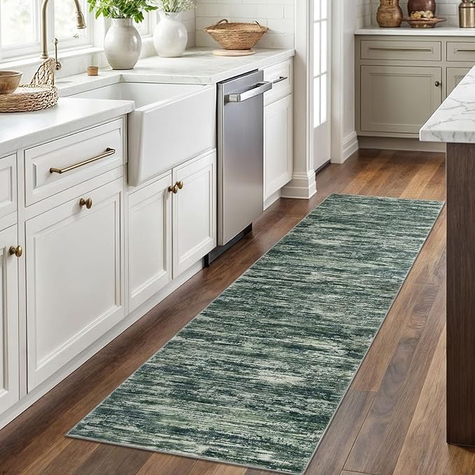 2x6 Modern Abstract Runner Rug for Hallways, Dark Green Super Soft Hallway - Image 2