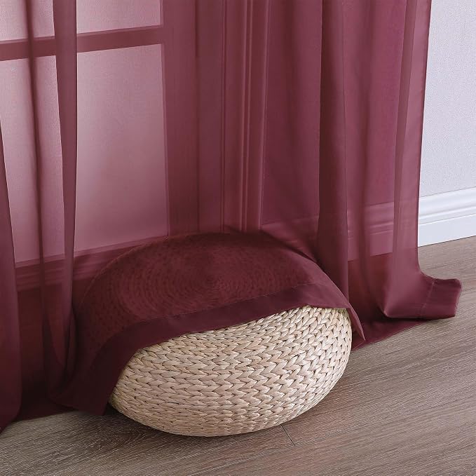 OVZME Burgundy Sheer Curtains 120 Inches Long 2 Panels Set, 59 Inch Extra Wide - Image 6