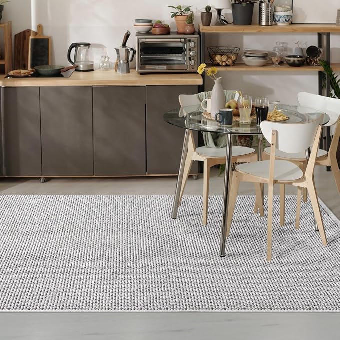 LUXE WEAVERS Solid Machine Woven White Dark Gray 9x12 Area Rug, Indoor - Image 4