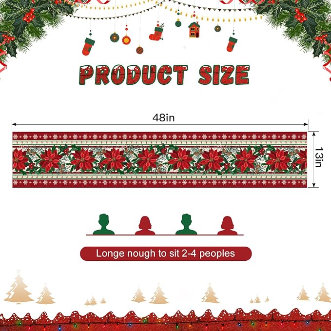 OTOSTAR Snow Holly Pinecone Christmas Red Flower Table Runner, Xmas Seasonal - Image 5