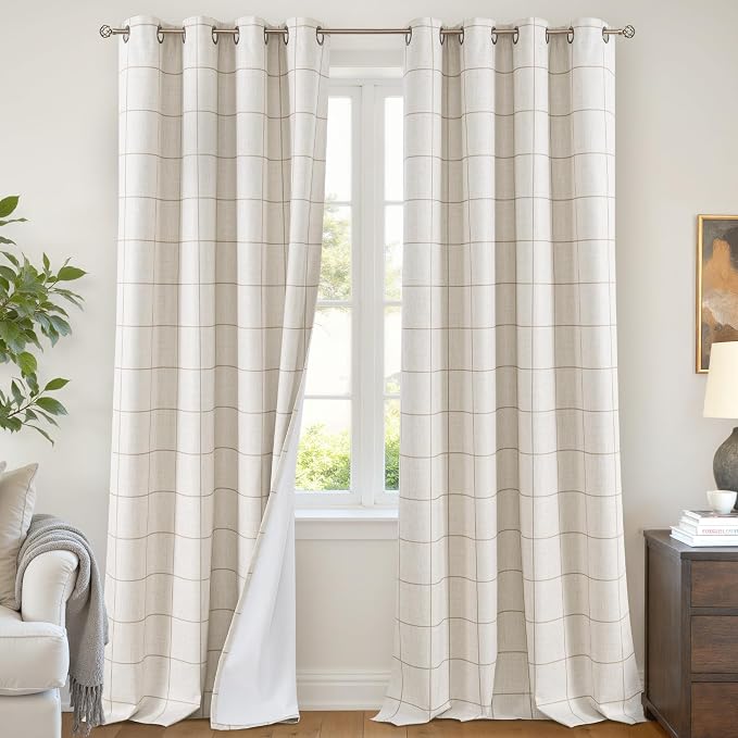 Plaid Curtains Pattern Printed 90 Inches Long by Lajode