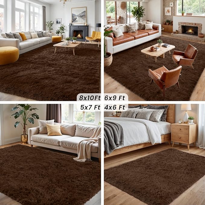 6x9 Area Rugs for Living Room Rug: Soft Fluffy Shag Brown Rugs for Bedroom - Image 7