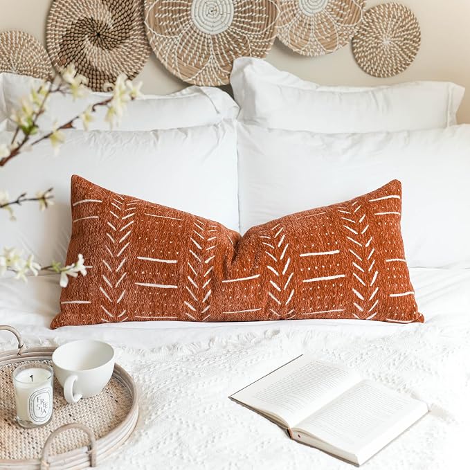 BlissBlush Fall Brick Red Boho Lumbar Throw Pillow Cover 14X36, Decorative Long - Image 7