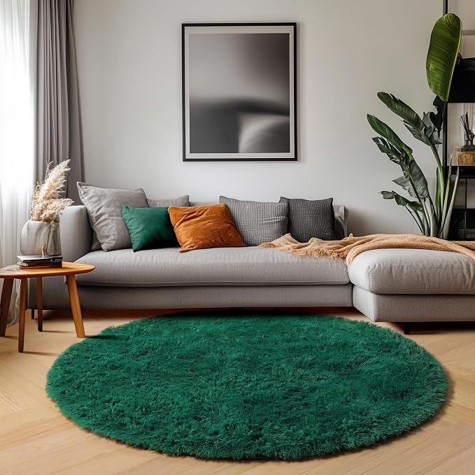 ONASAR Dark Green Round Area Rug 4x4, Soft Bedroom Circle Rugs - Image 9