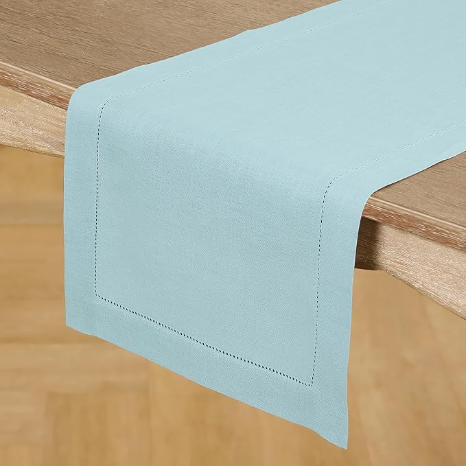 Solino Home Linen Aqua Blue Table Runner 120 Inches Long - Image 2