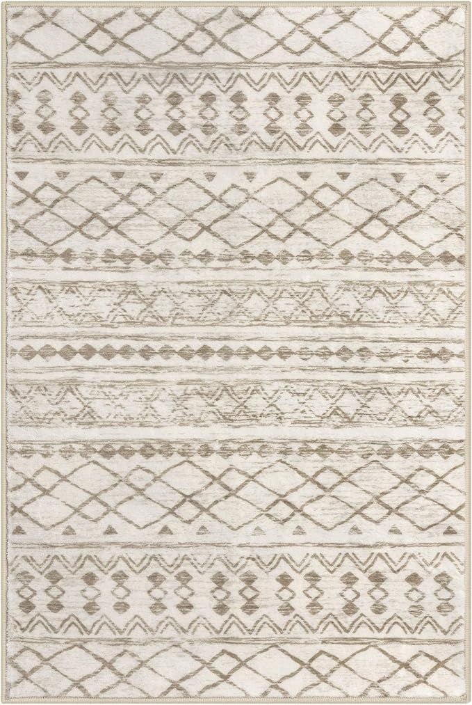 KUTA Boho Runners for Hallways 2x7 Beige Navy Blue Moroccan Washable Runner Rug - Image 9