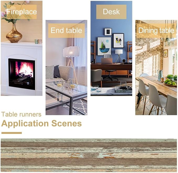 Rustic Wood Table Runner Brown Wooden Blue Wood Plank Board Panel Reducing The - Image 6