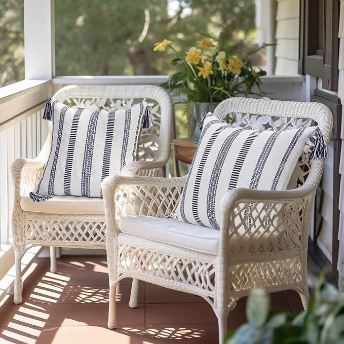 Smile Bee Spring Boho Outdoor Throw Pillow Covers Set of 2, Decorative Woven - Image 5