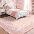 Washable Pink and Blue 9x12 Oushak Rugs by HazoHaus