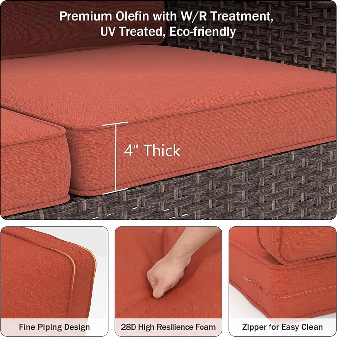 Outdoor Chair Cushions 23" x 24" x 4", Patio Deep Seat Replacement Cushions Set - Image 4