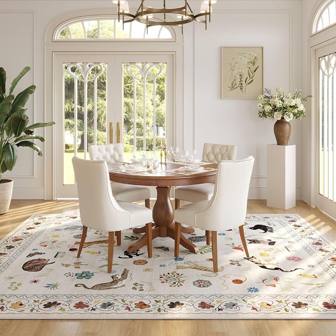 Rugcomf Area Rugs 9x12 Living Room Clearance Washable Boho Rug Non Slip Floral - Image 3