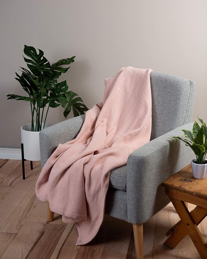 Sticky Toffee Cotton Throw Blanket 60x50 in – Woven Lightweight Blush Pink - Image 2