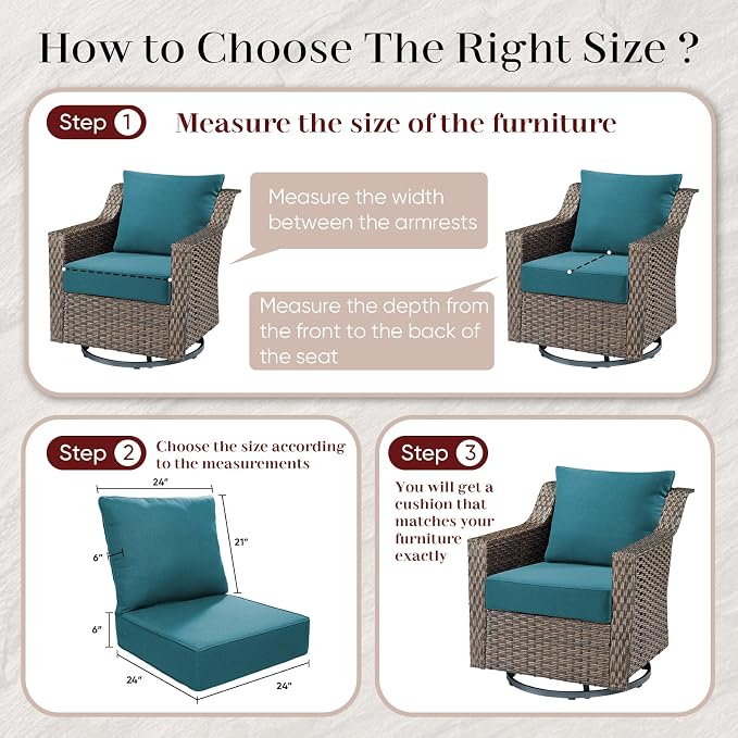 Outdoor Seat Cushion Set-24 x 24 x 6 Inch Outdoor Chair Cushions Set of 2 - Image 6