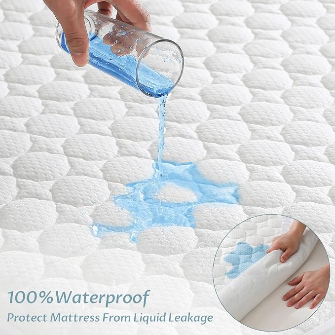 King Size Waterproof Mattress Protector Fitted Quilted Mattress Pad Cover - Image 2