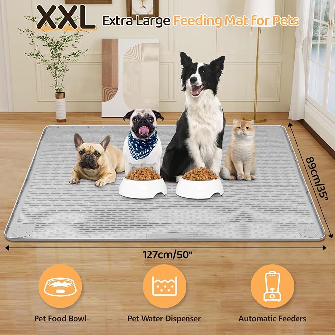 Dog Food Mat, Extra Large 50" x 35" Silicone Pet Feeding Mat - Image 2
