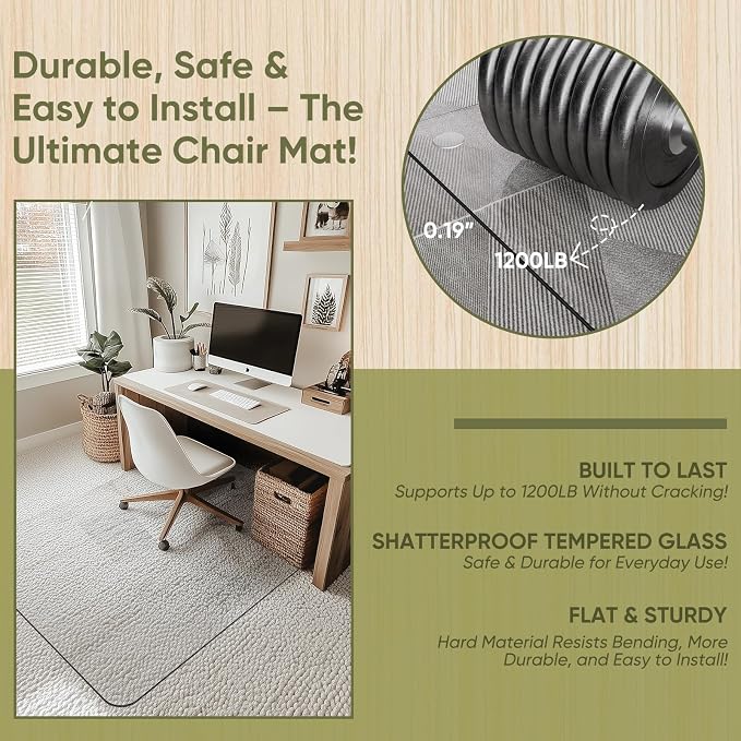 Office Chair Mat for Carpet & Hardwood, Upgraded 36" x 48" Dual Use Tempered - Image 4