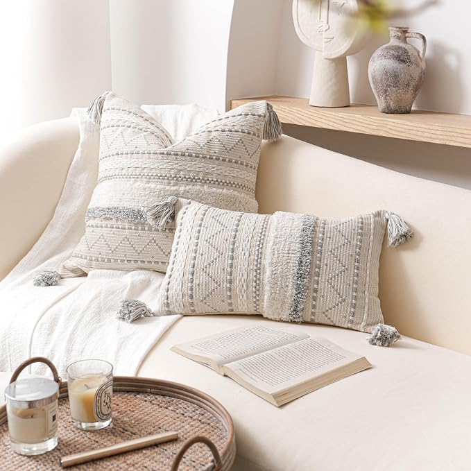 BlissBlush Decorative Lumbar Throw Pillow Cover 12x20 Combo Set of 2 Gray - Image 7